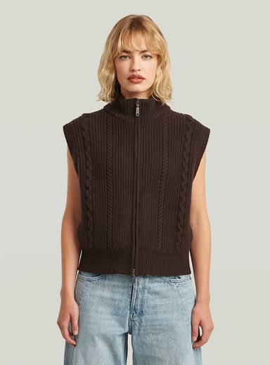 Chaleco de punto con tirantes Cable Full Zip